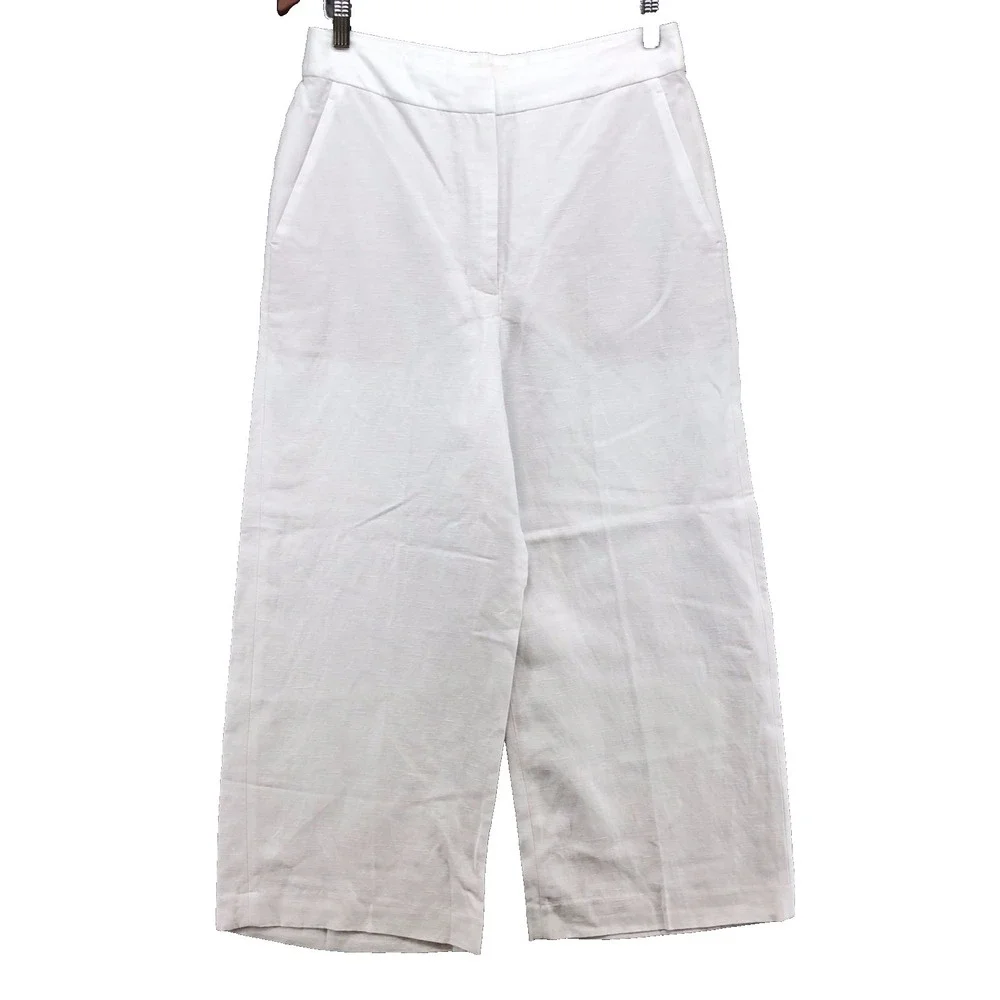 Wilfred Linen Pants Womens 8 Wide Leg High‎ Rise White Classic Beach Resortwear